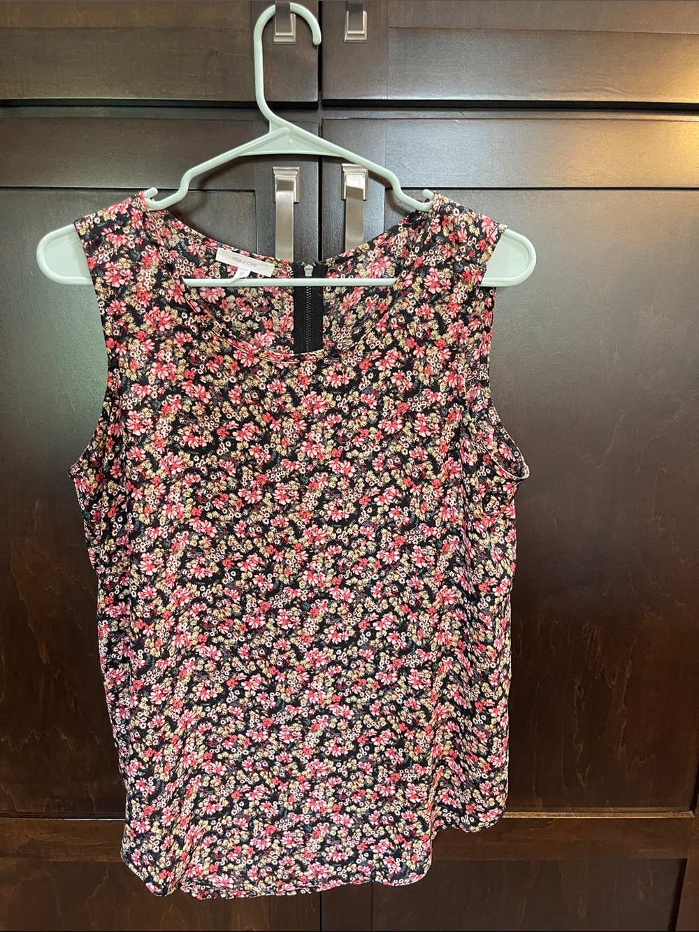 Maurices Black Camisole with Pink Floral Pattern, size medium.